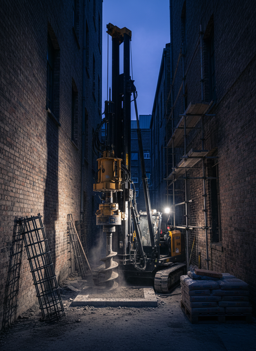Mini Piling drill head close-up