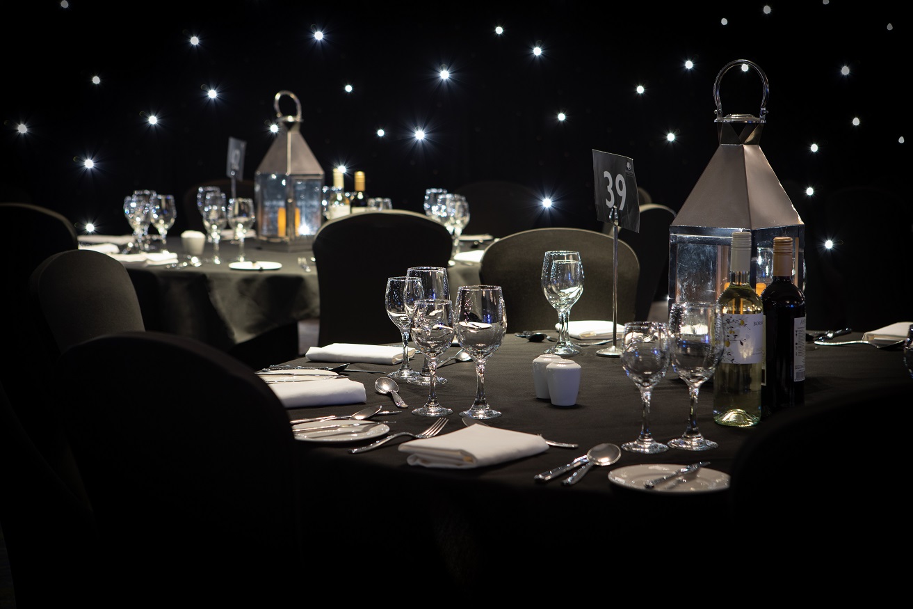 Starlit Grand Ballroom tables set for the Sayonara Party