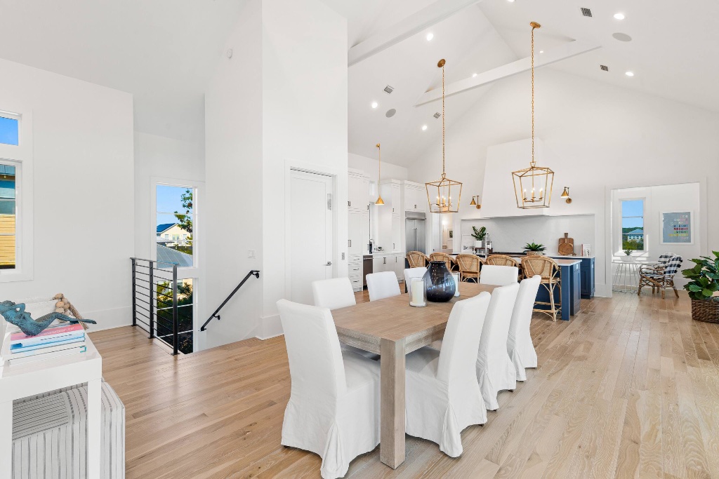 Dining area with rattan stools