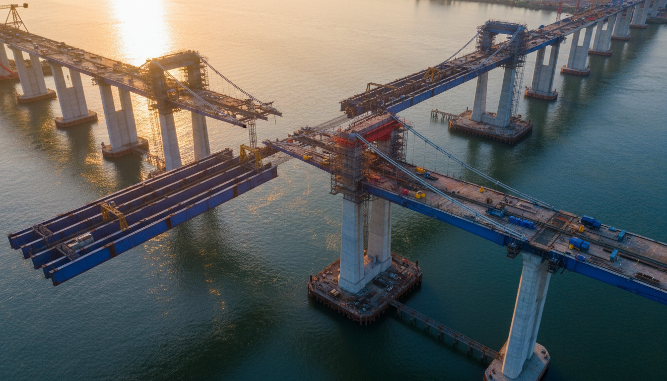 Aerial inspection of a bridge under construction