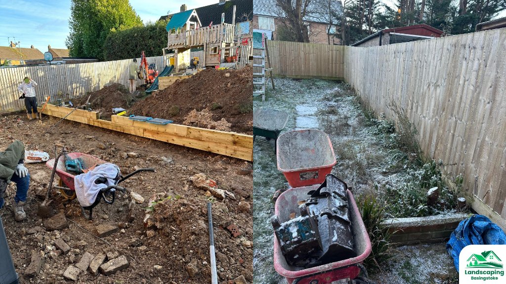 Overgrown garden before redesign in Basingstoke