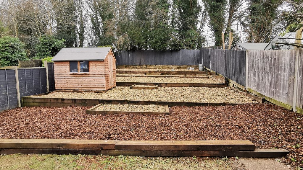After: overgrown Basingstoke plot cleared of brambles, levelled and regraded ready for landscaping
