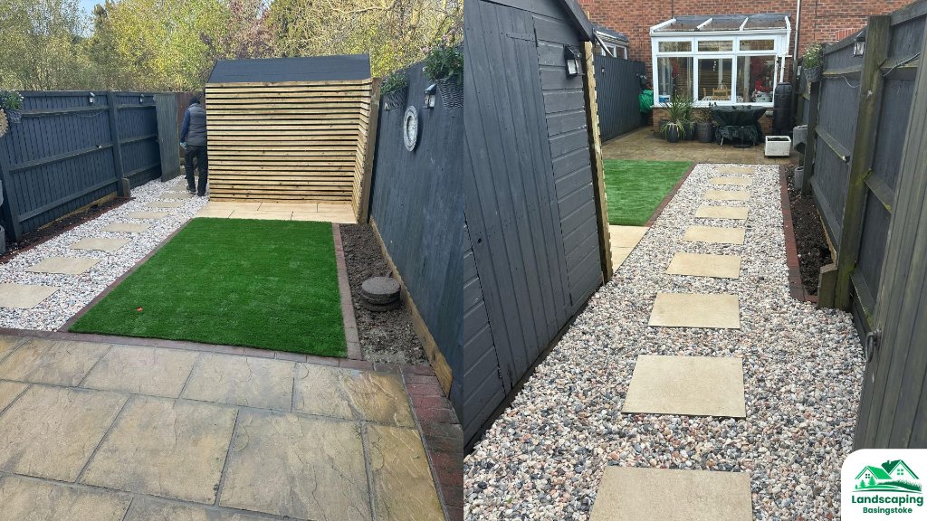 Newly turfed garden after redesign in Basingstoke