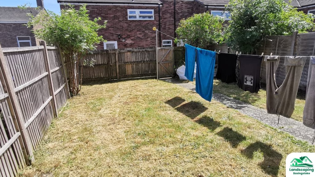 After: overgrown hedges and borders in a Basingstoke garden cut back to a neat finish