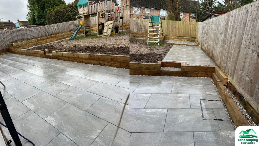 Newly turfed garden after redesign in Basingstoke