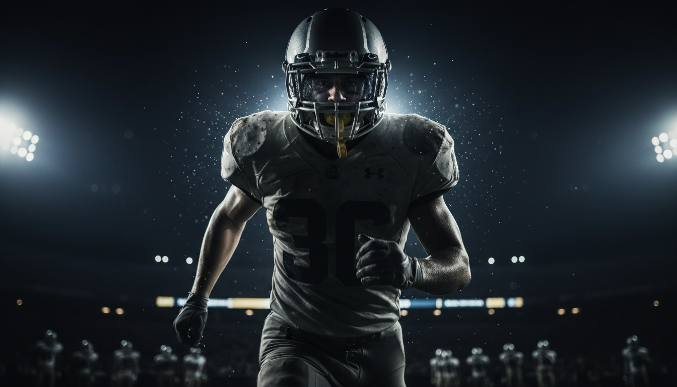 Athlete in peak performance under stadium lights