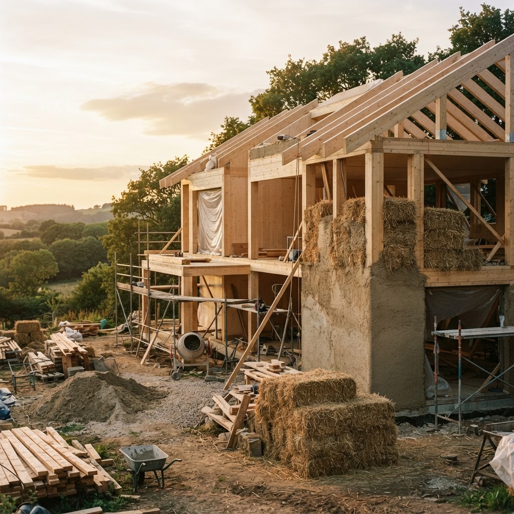 Nachhaltiges Holz-Lehm-Haus mit natürlicher Dämmung in der Bauphase
