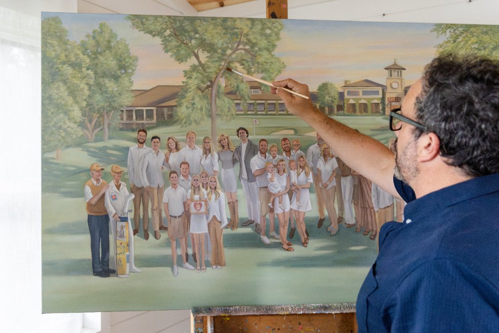 The artist at work on the Nicklaus family portrait in his studio