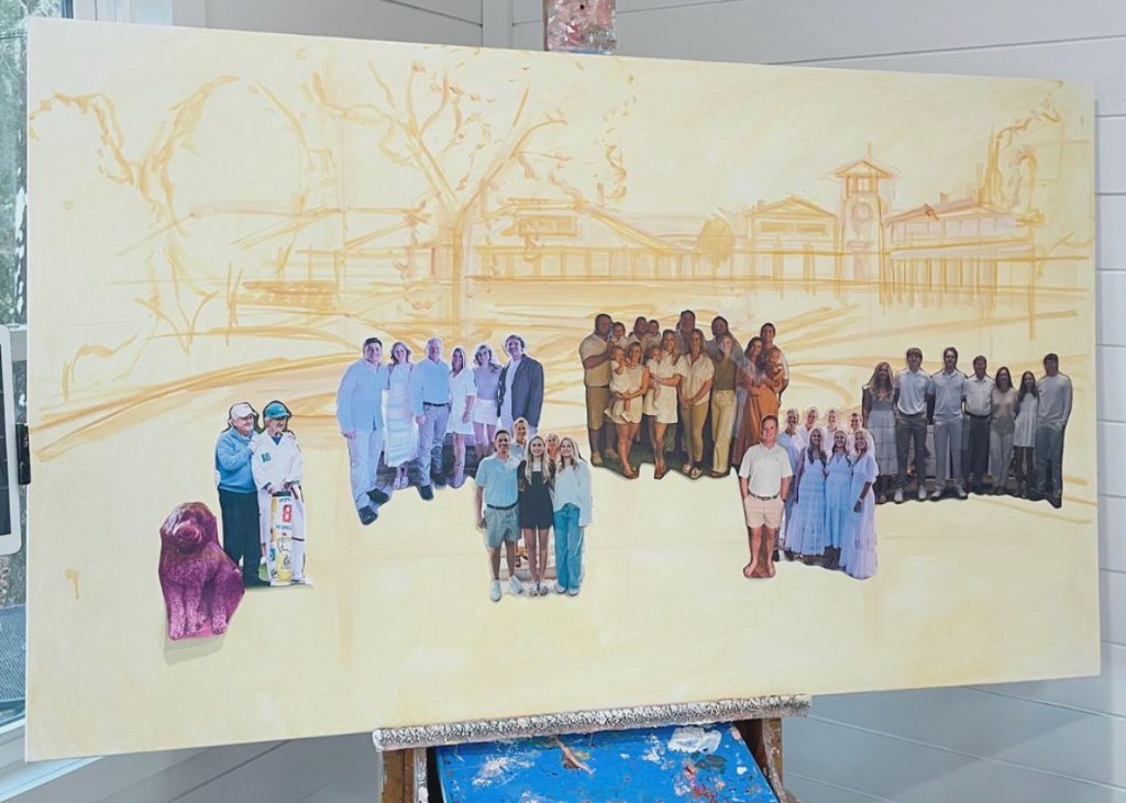 The layout — printed photos of each family member placed on the canvas