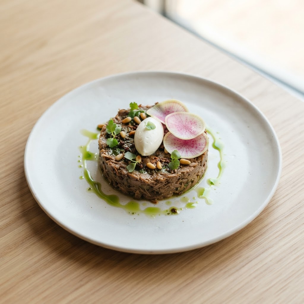 Szechuan-Spiced Duck Rillettes with Preserved Lemon-Labneh
