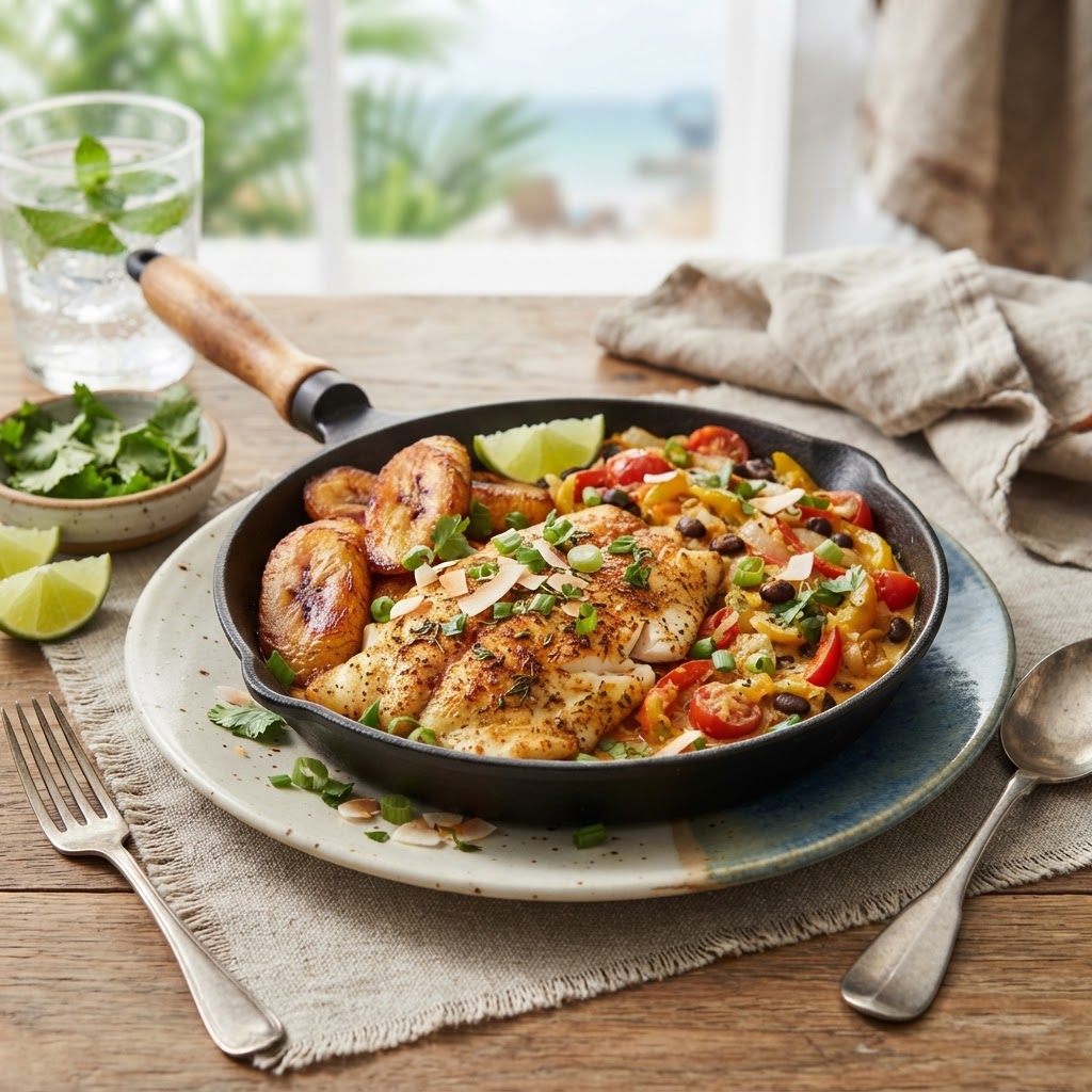 Hurricane-Ready Basa and Plantain Coconut Skillet