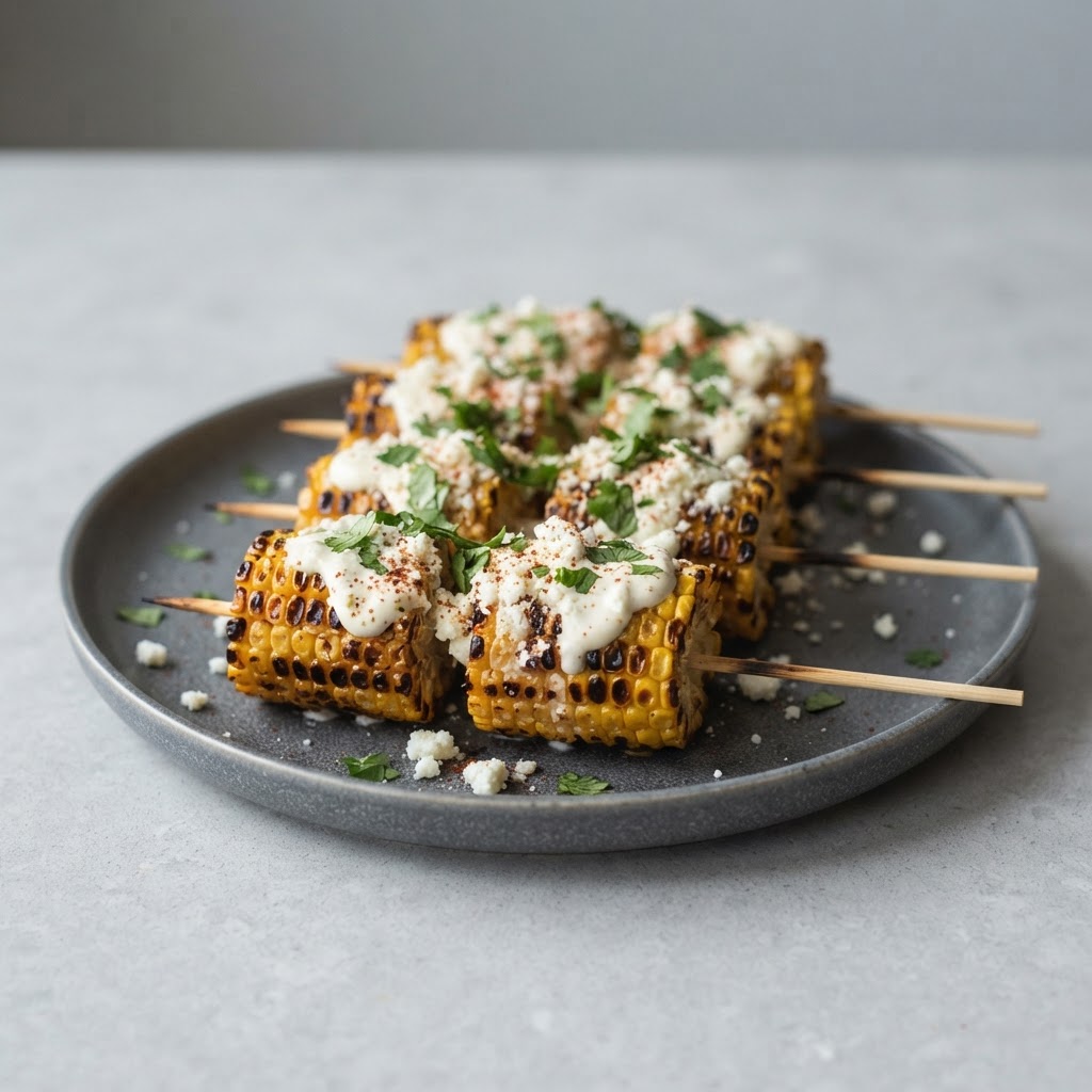 Scotch Bonnet-Adobo Corn Elote Skewers