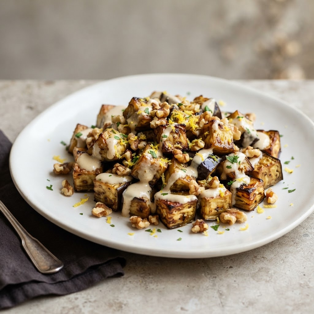 Miso-Tahini Roasted Eggplant & Walnut Bites