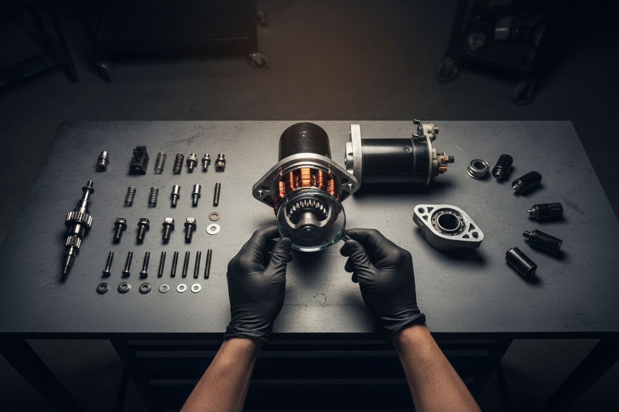 Disassembled starter motor