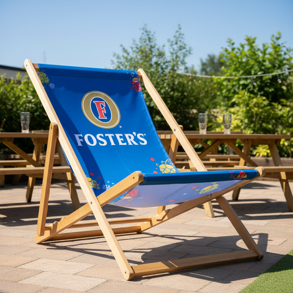 Foster's branded giant deckchair perfect for outdoor relaxation.