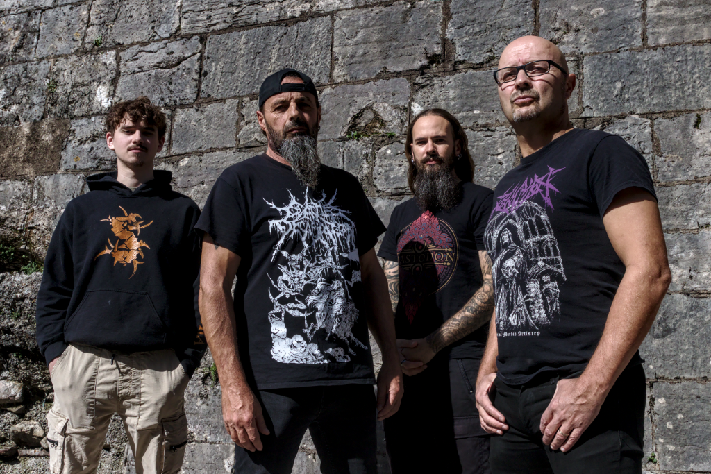 EXHORTED — Photo officielle du groupe de metal : Yves Balandret, Lionel Marquez, Nico Blond, Pablo Chabod