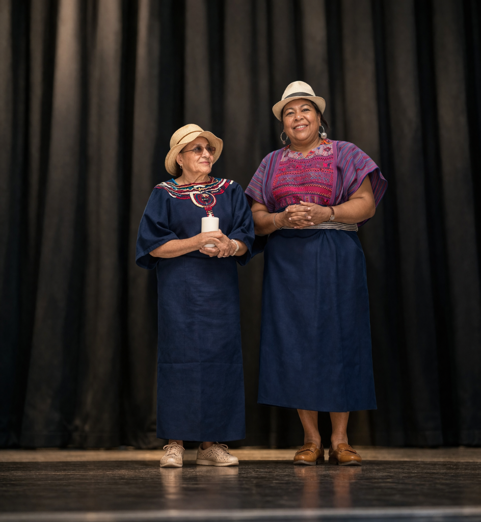 Two Latin American women sharing a warm moment during dance practice