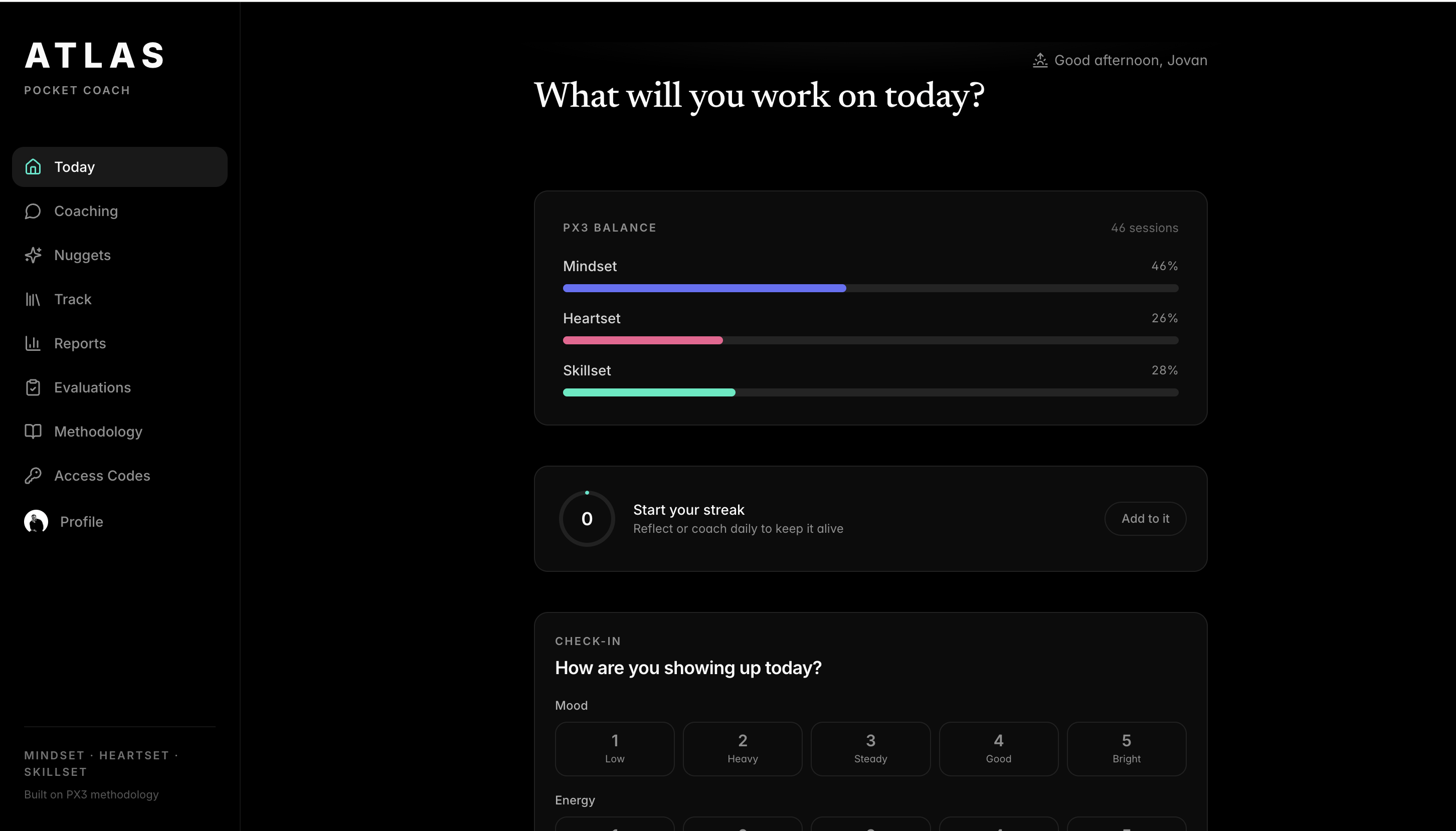 Atlas Pocket Coach dashboard