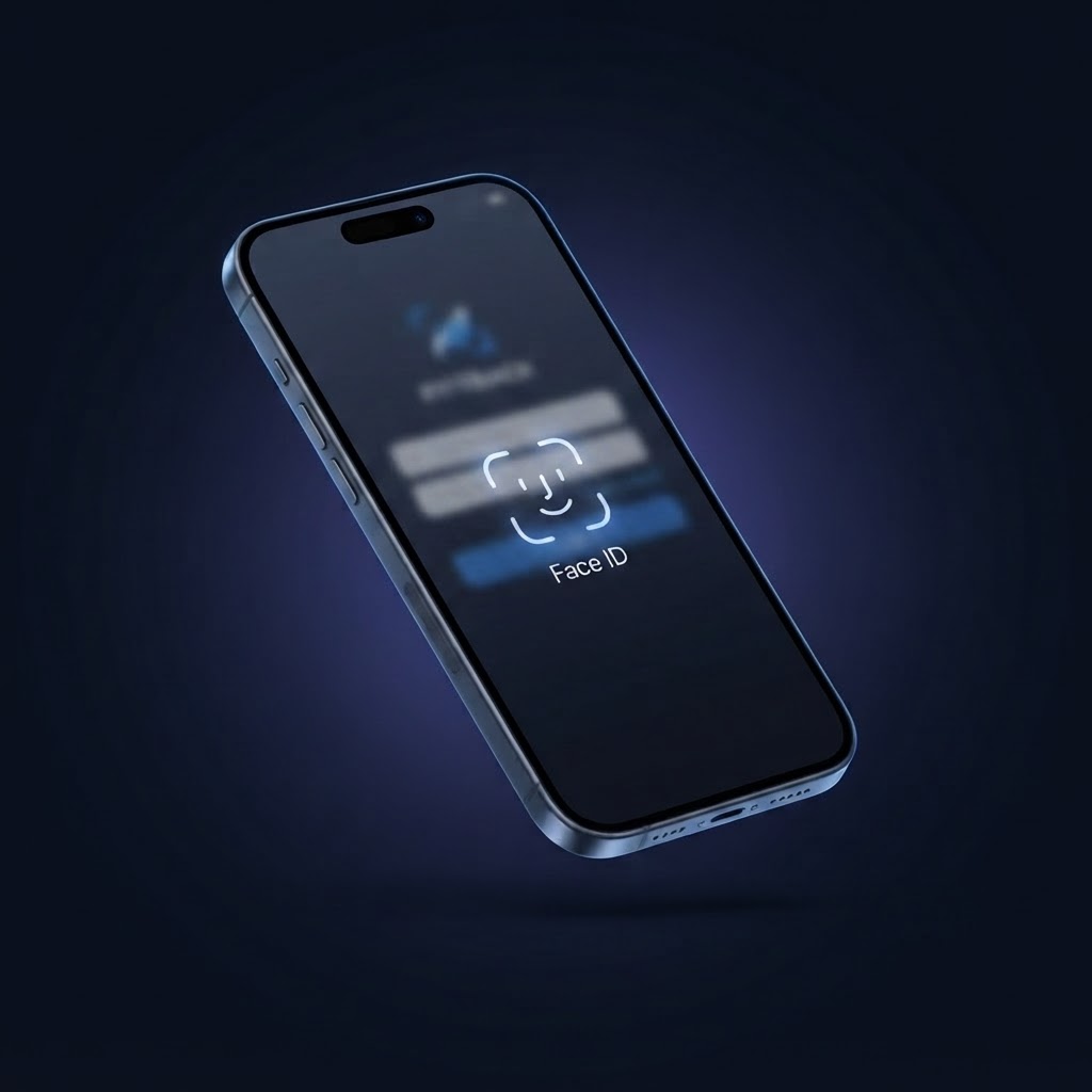iPhone showing native Face ID authentication on an app login screen