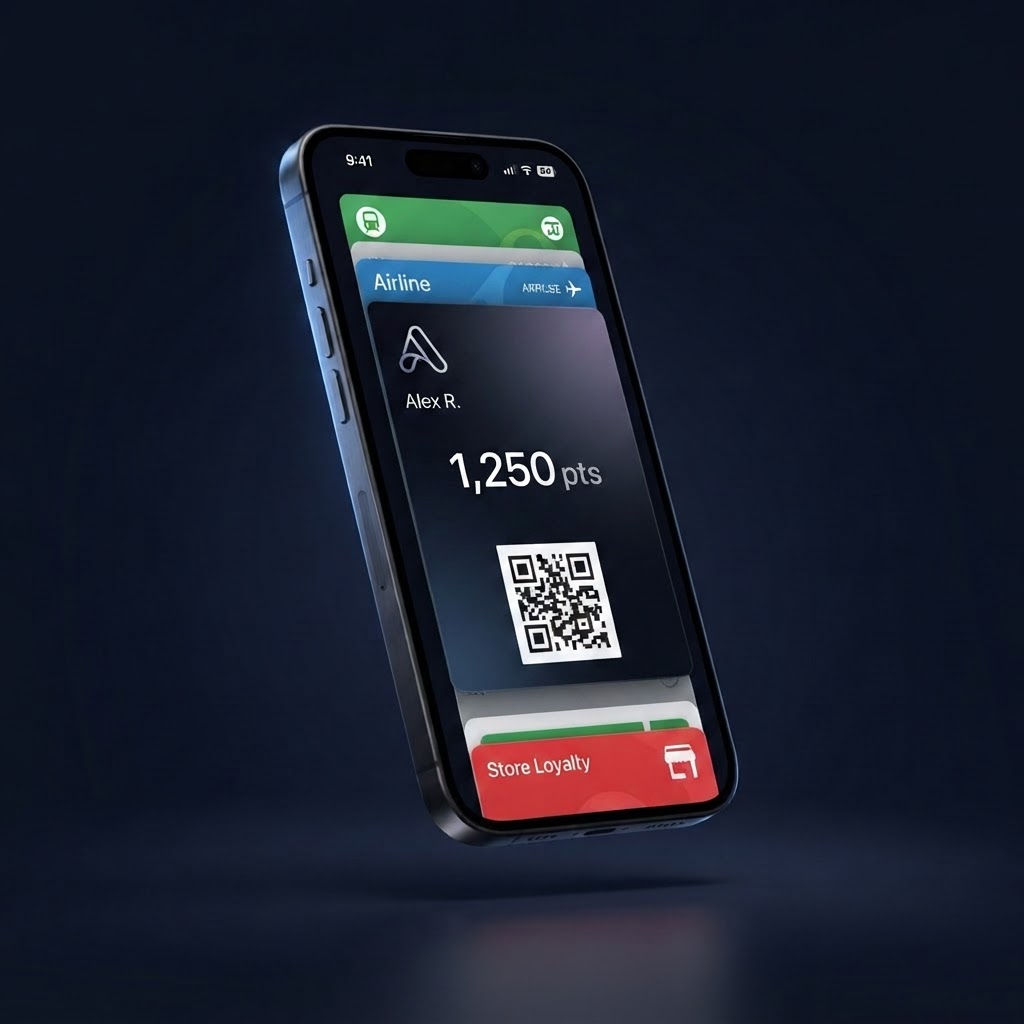 iPhone showing a branded loyalty pass in Apple Wallet