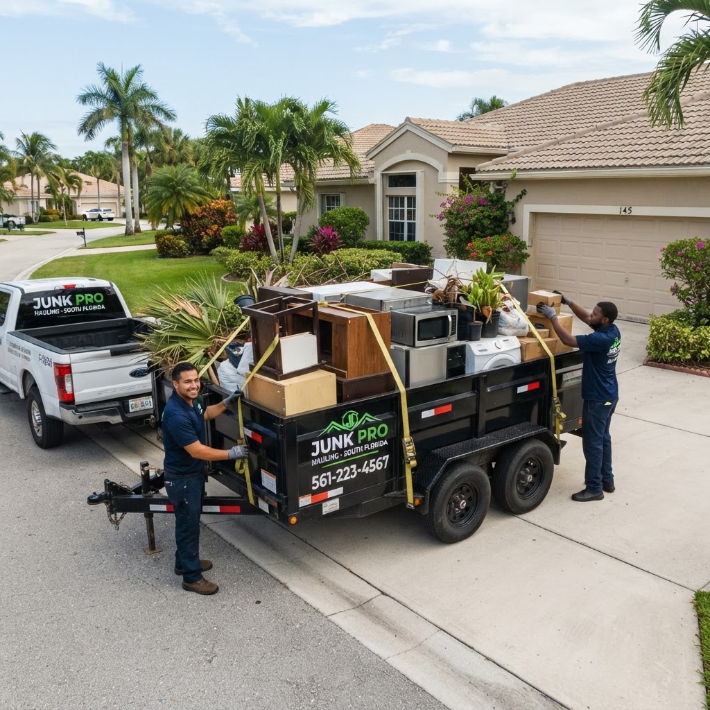 Palm Beach County real estate cleanout with loaded trailer for property cleanup