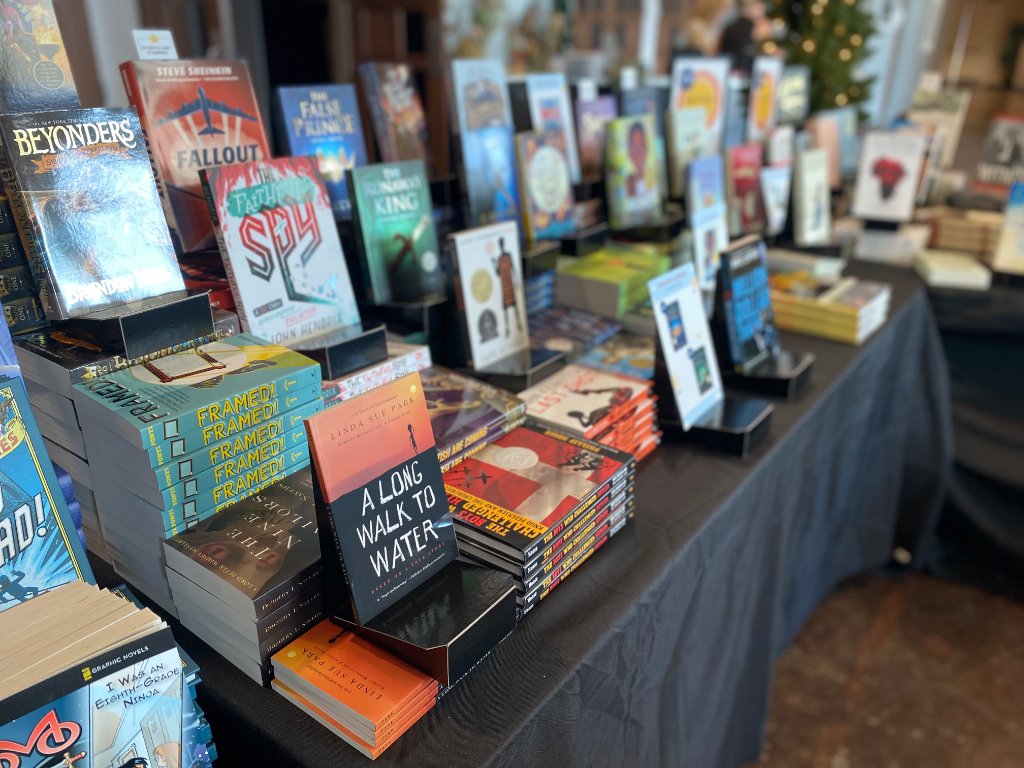 Colorful books on a library shelf