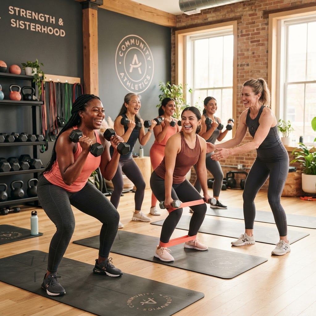 Women training together in a small-group fitness class