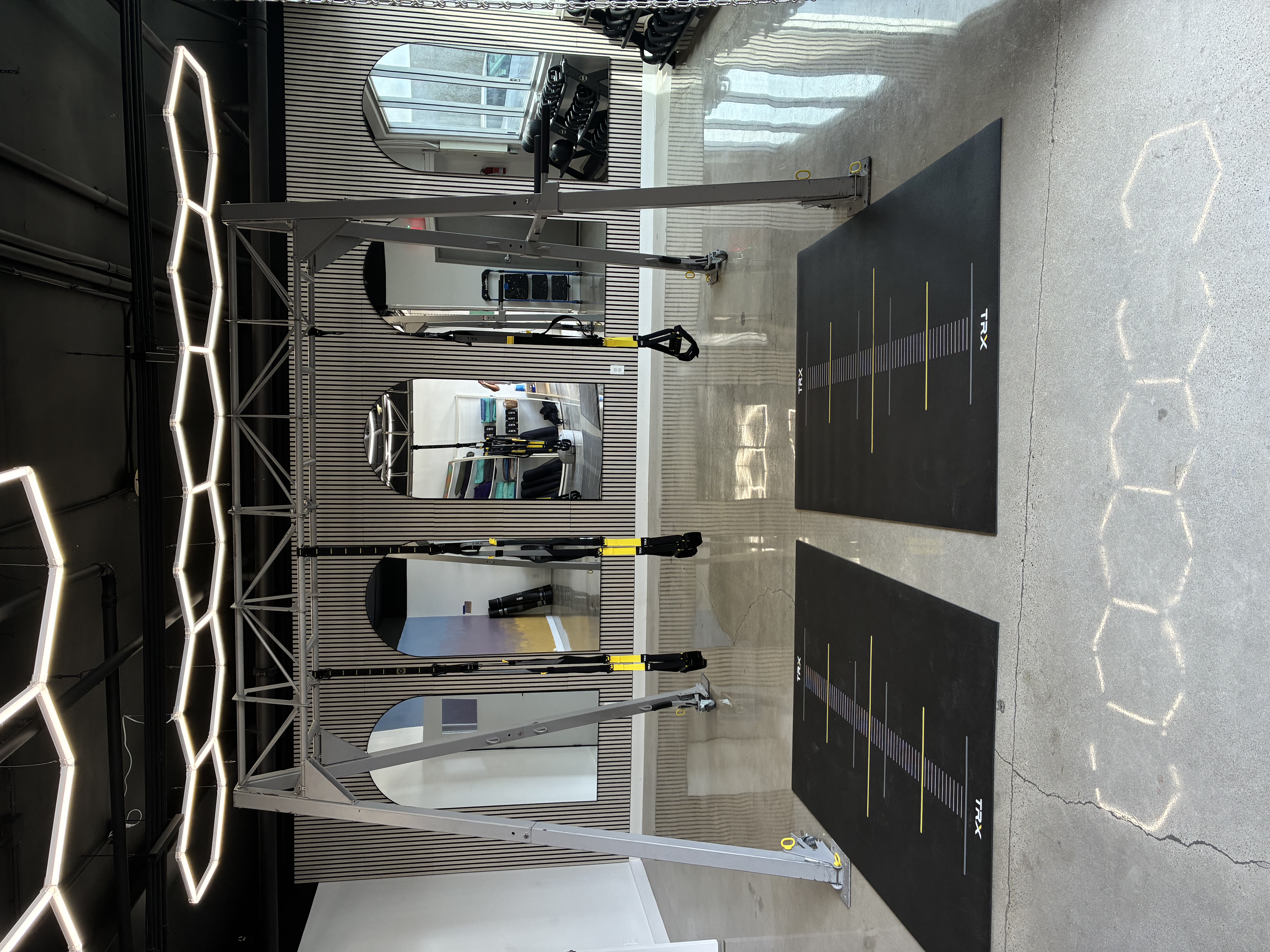 TRX suspension training rig and mats in the boutique studio