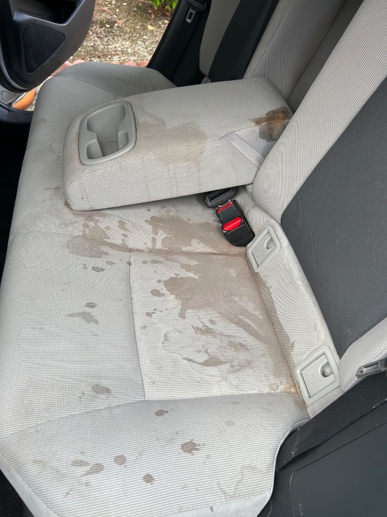 Rear seat shampoo & reset, before cleaning in San Ramon