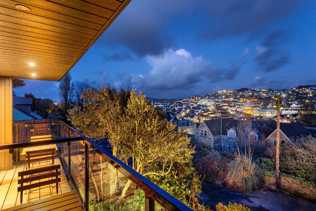 Night balcony view over Ilfracombe from Avoncourt Lodge