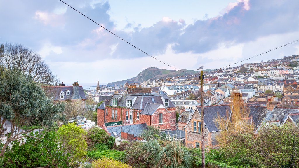 Ilfracombe town panorama and rooftops from Avoncourt Lodge