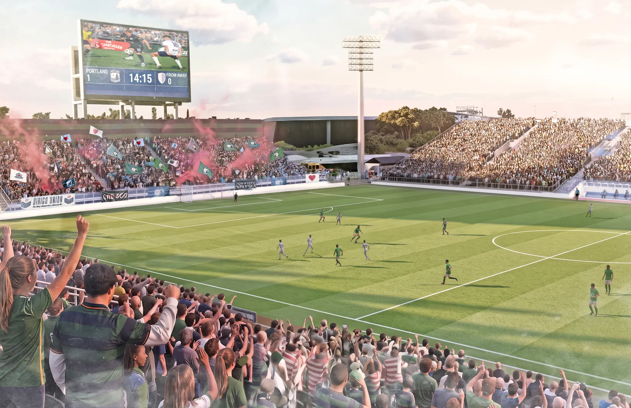 Rendering of a packed match day inside the proposed stadium