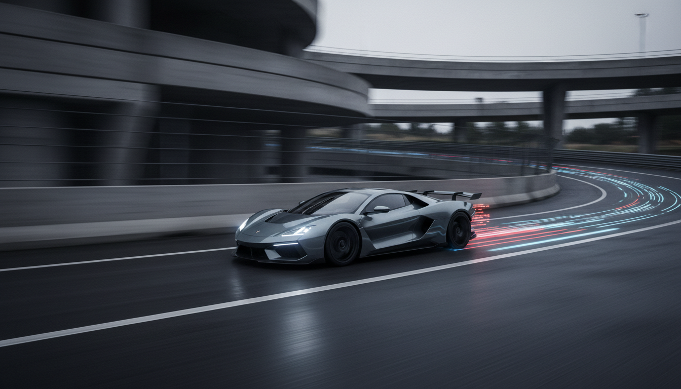 Hypercar in motion on track