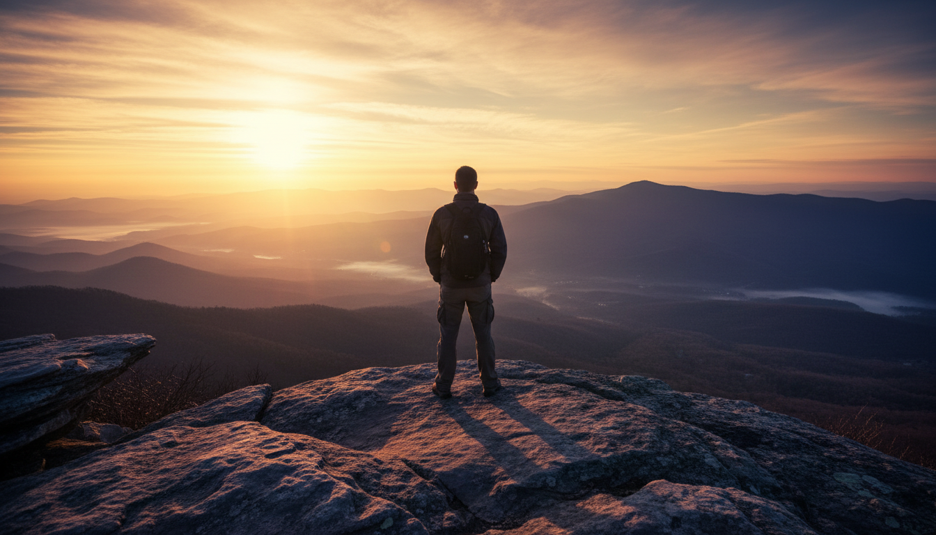Man standing on mountain overlook