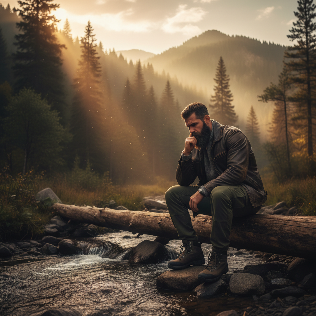 A man sitting alone in contemplation outdoors