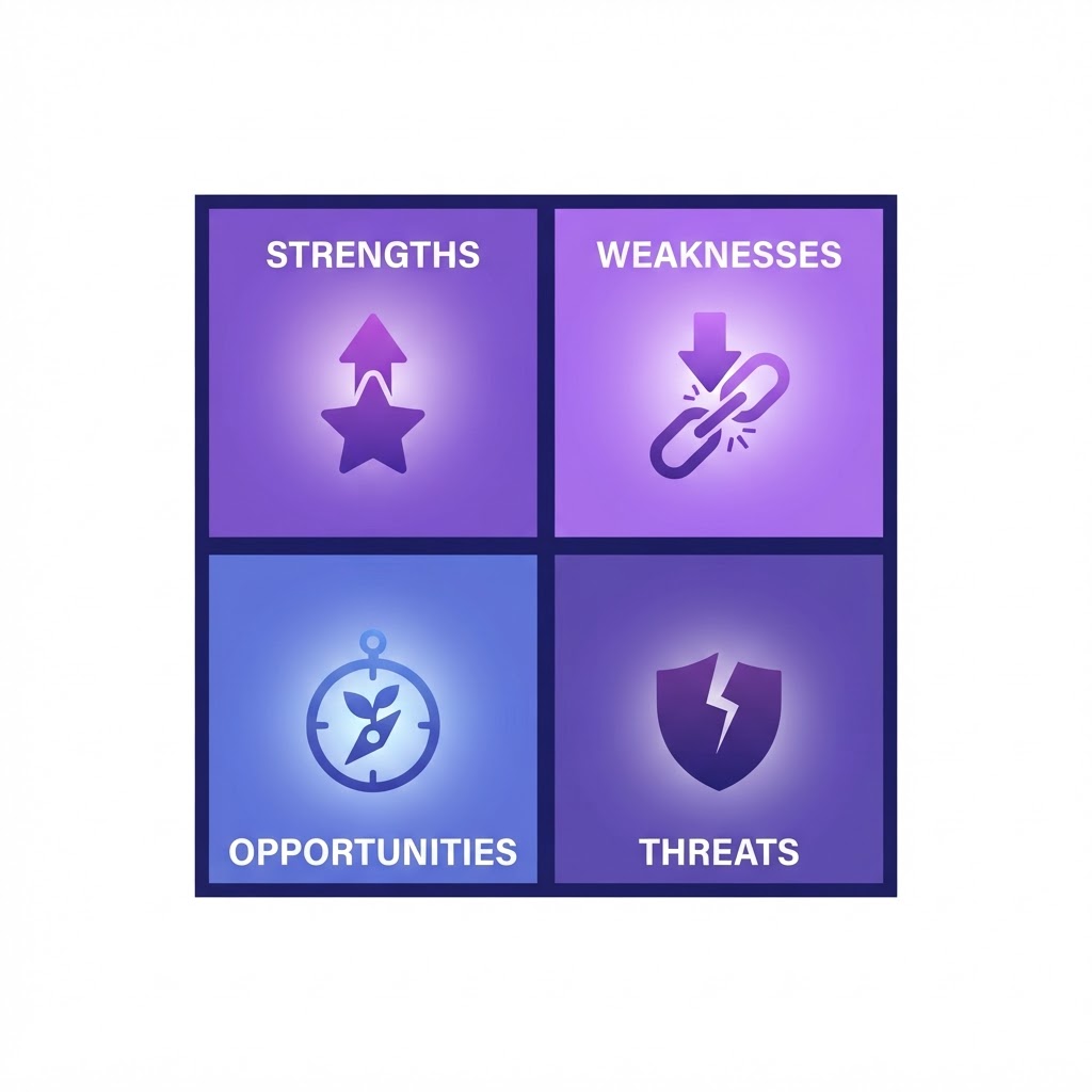 SWOT framework graphic — Sufi Khan Sulaiman