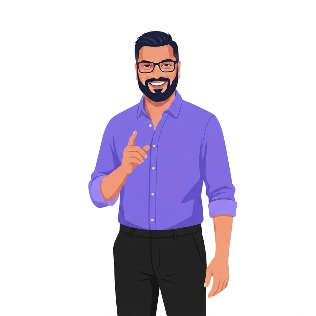 Vector-Casual-Friendly-Presentation-WhiteBg-VioletShirt Sufi Khan Sulaiman