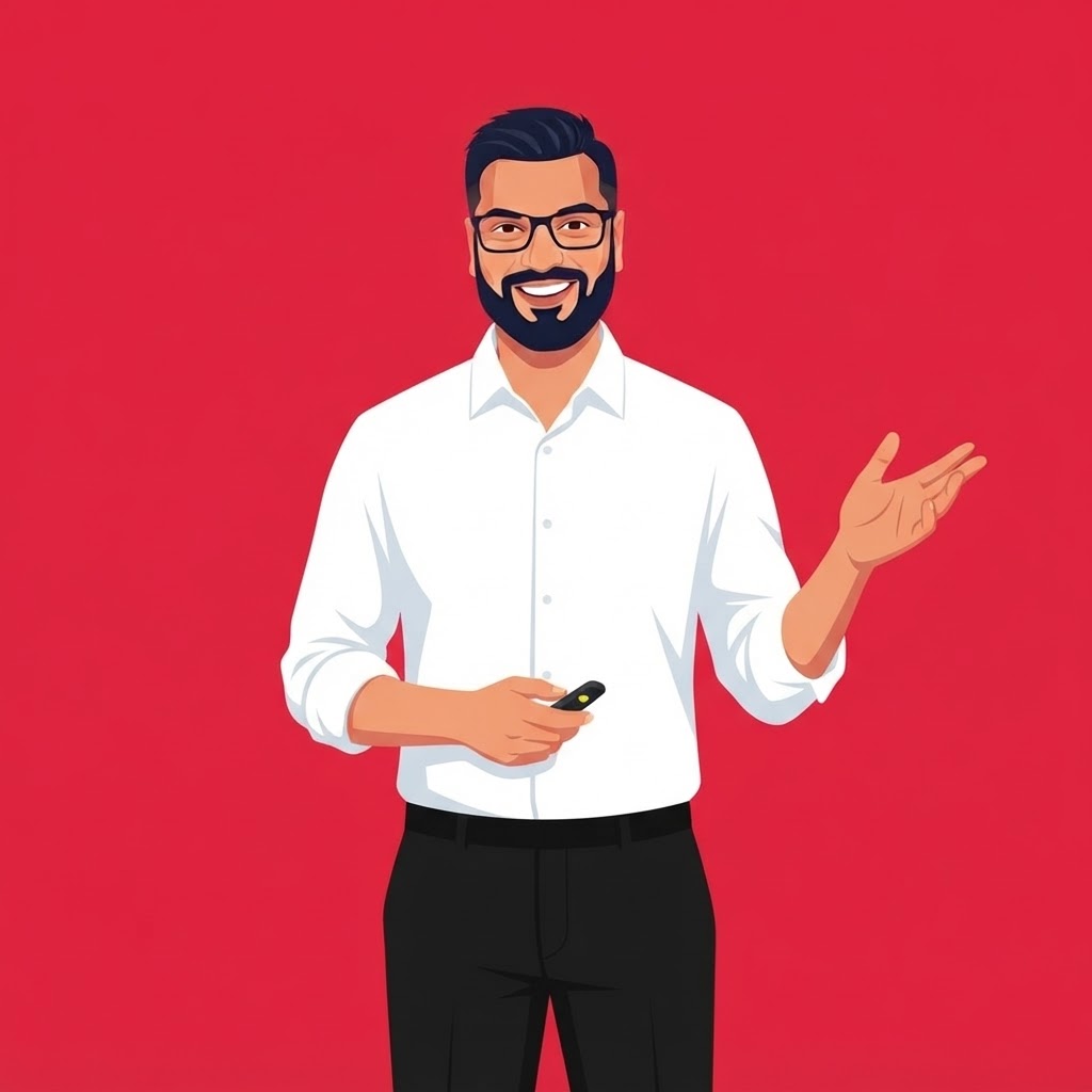 Vector-Casual-Friendly-Presentation-RedBg-WhiteShirt - Sufi Khan Sulaiman