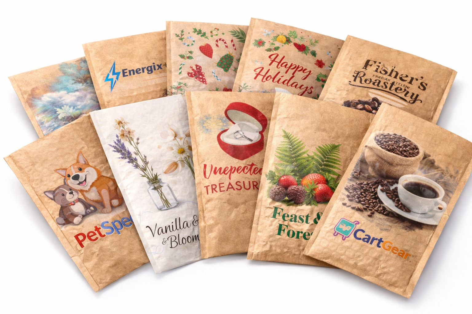 Custom printed kraft bubble mailers with branded logo