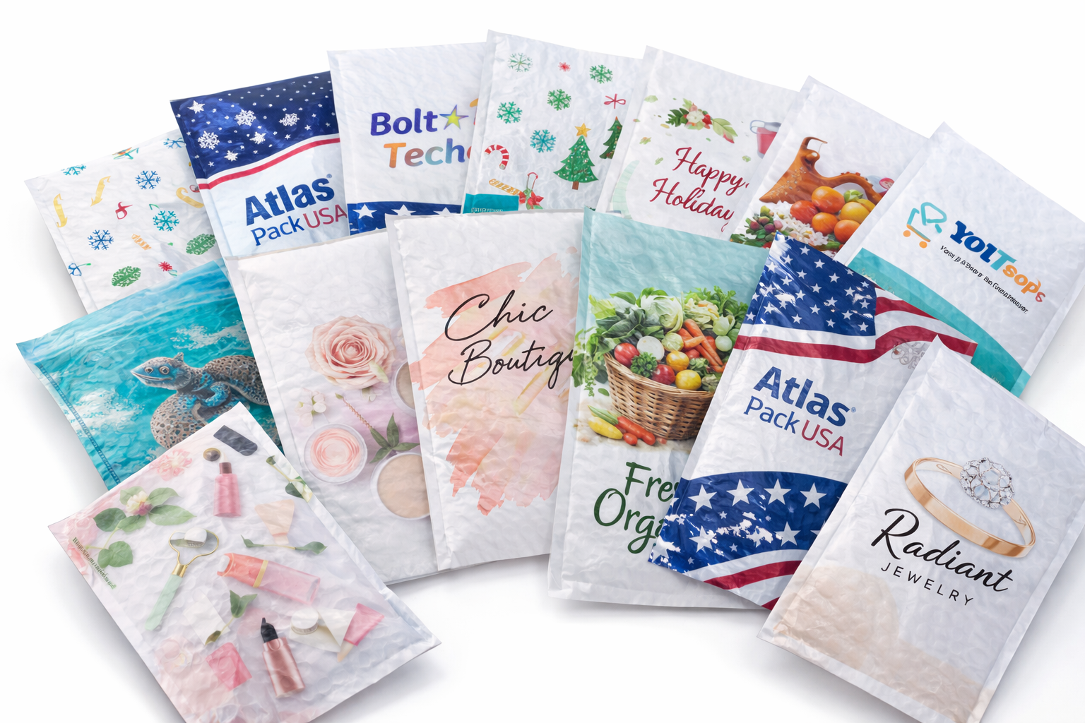 Custom printed poly bubble mailers with branded logo