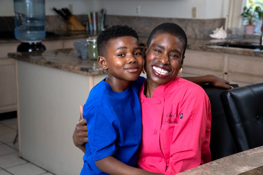 Chef Stacey and son in the kitchen