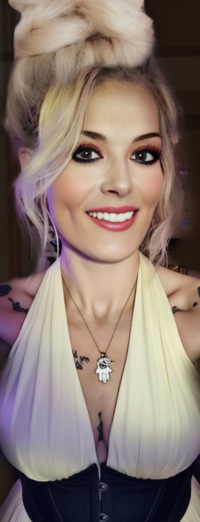 Portrait of Melinda Heitz, intuitive life advisor, framed in a cosmic transformation portal
