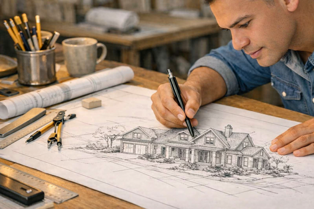 Architect sketching house design
