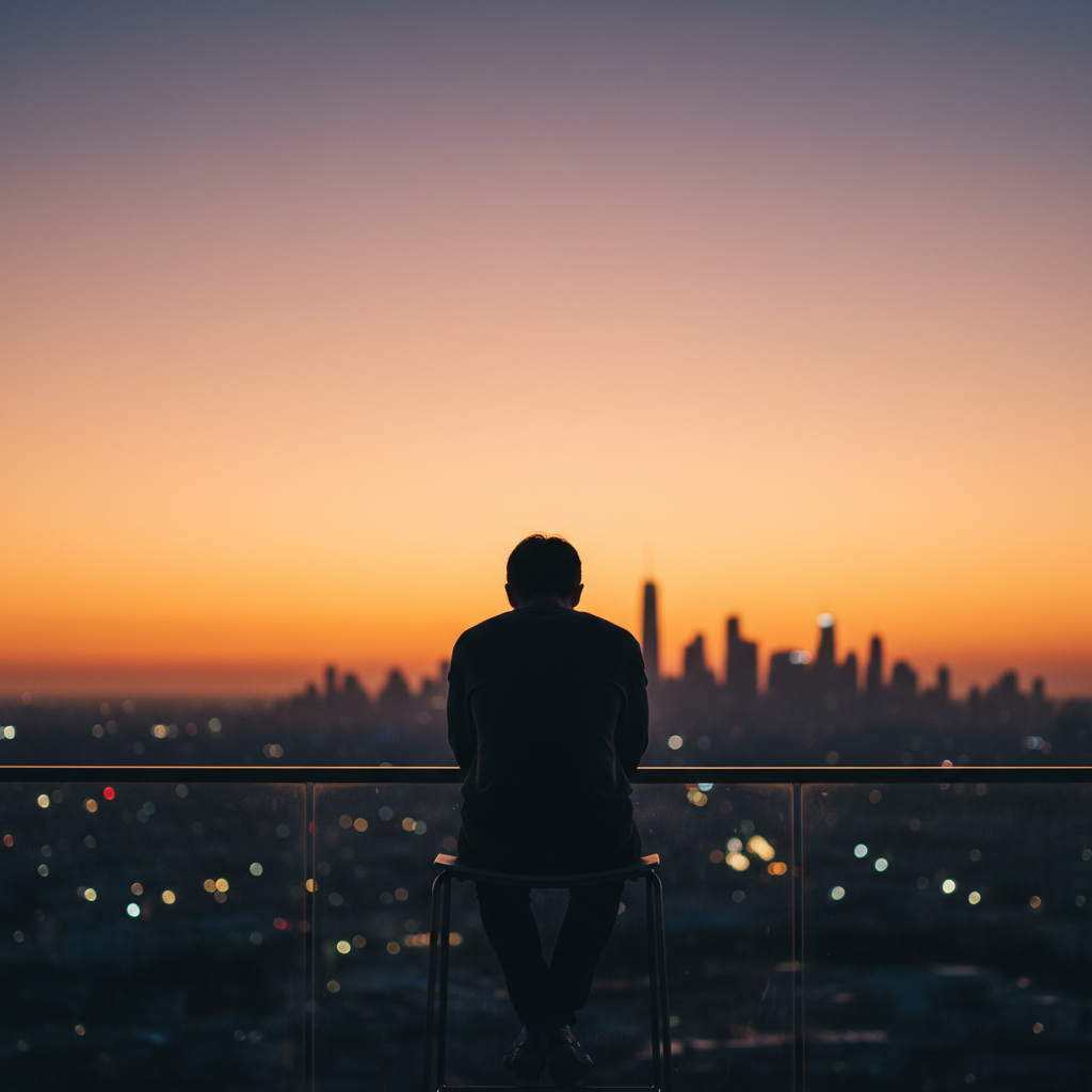 Silhouette on a balcony at dusk — quiet reflection after a long day