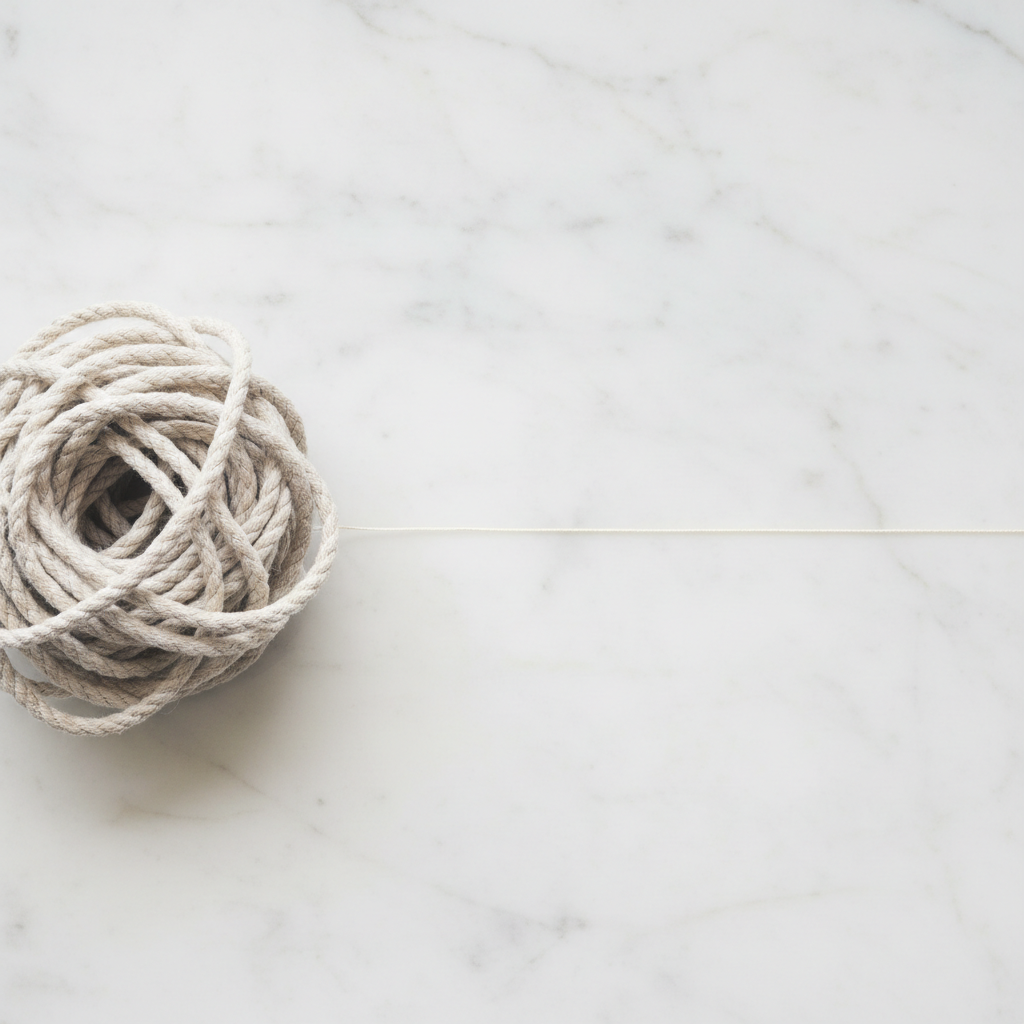 Tangled string vs a clean straight line — complexity vs simplicity