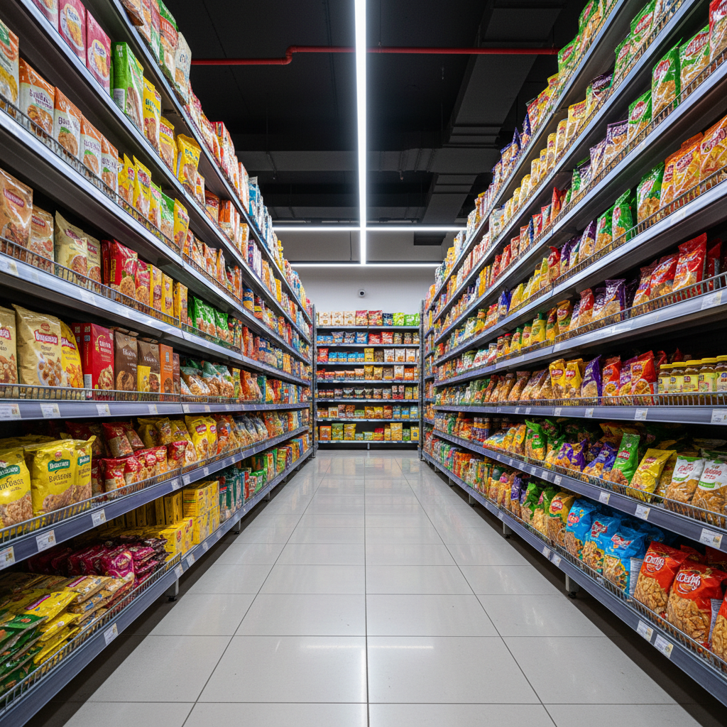 Supermarket packaged food aisle