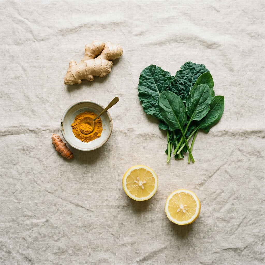 Natural wellness ingredients on linen