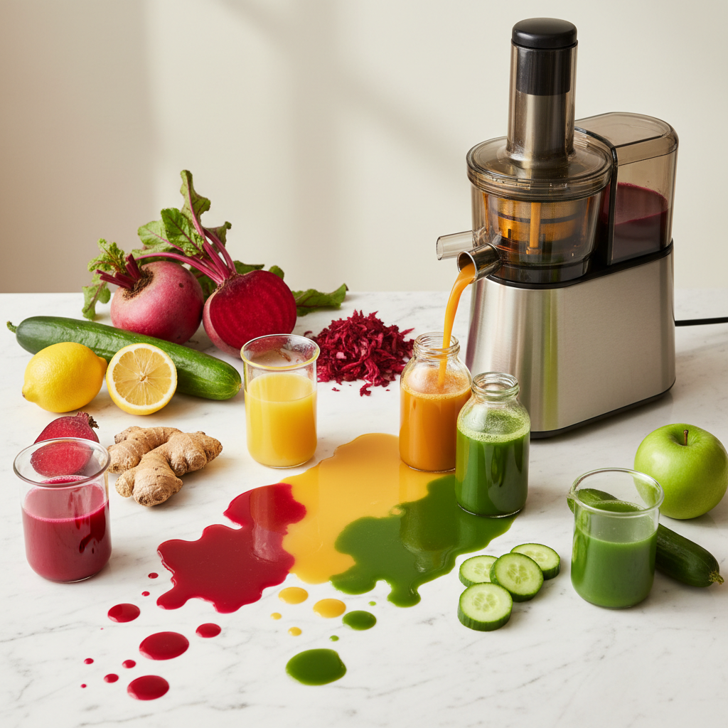 Fresh ingredients transformed into vibrant cold-pressed juice