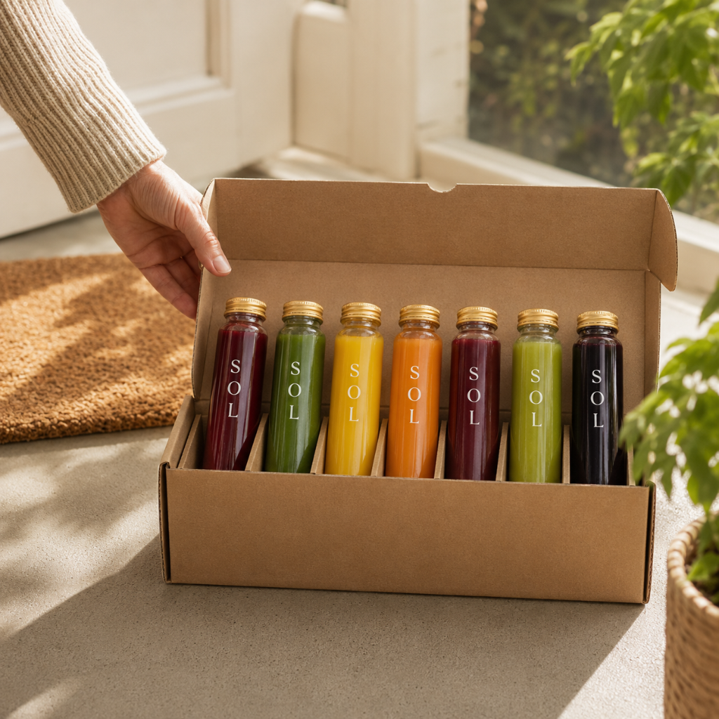 Weekly wellness shot pack delivered to doorstep on Sunday morning