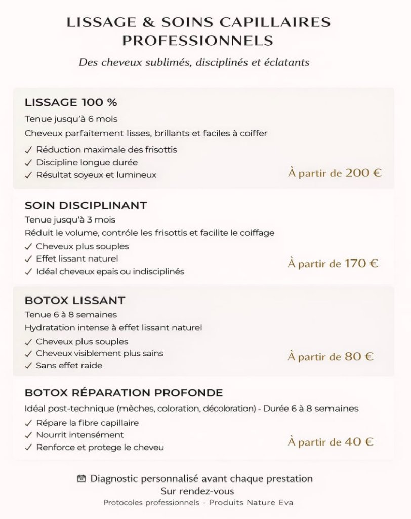 Lissage & Soins Capillaires Professionnels — tarifs